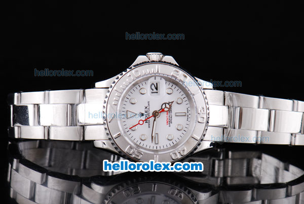 Rolex Yacht-Master Oyster Perpetual Chronometer Automatic with White Bezel,White Dial and White Round Bearl Marking-Small Calendar and Lady Size - Click Image to Close